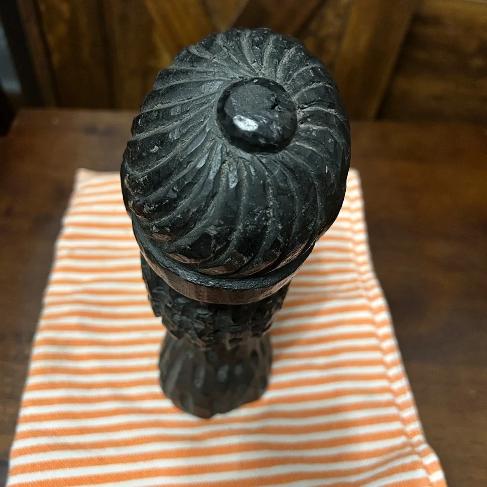 Handcrafted Black Wooden Bust Sculpture Jamaican or African VGC